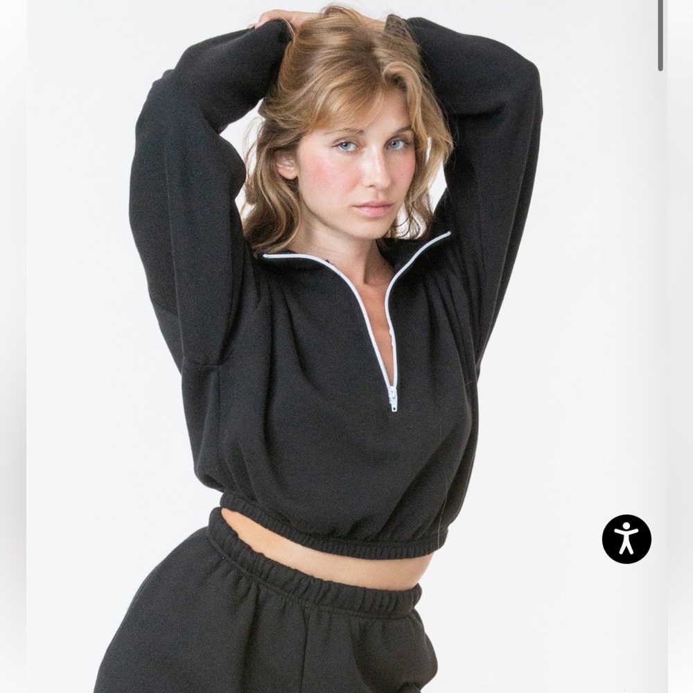 Los Angeles Apparel Cropped Half-Zip Fleece Jacket